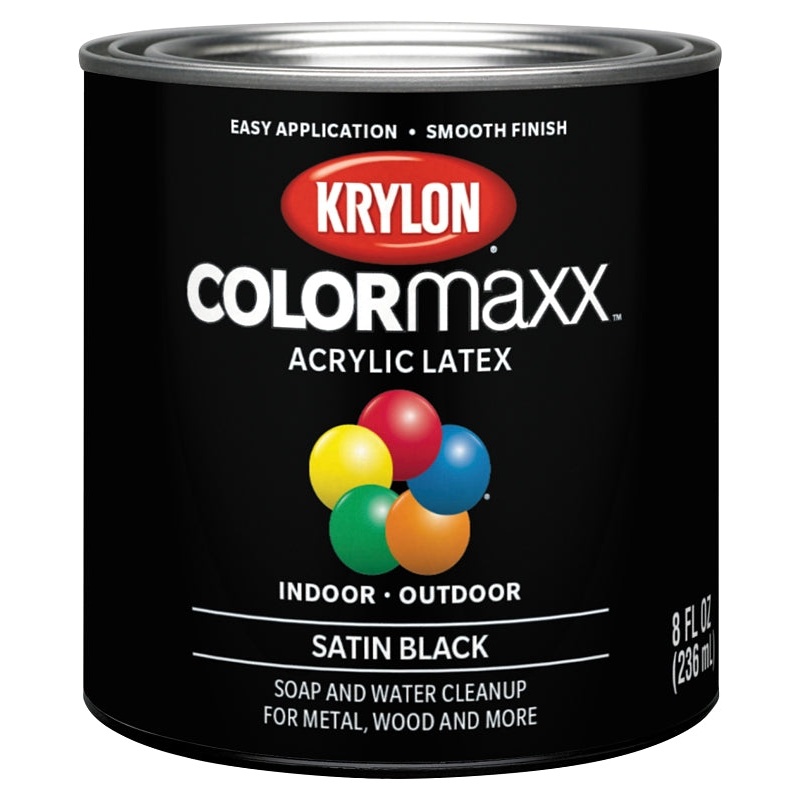 Krylon K05613007 Paint, Satin, Black, 8 oz, 25 sq-ft Coverage Area