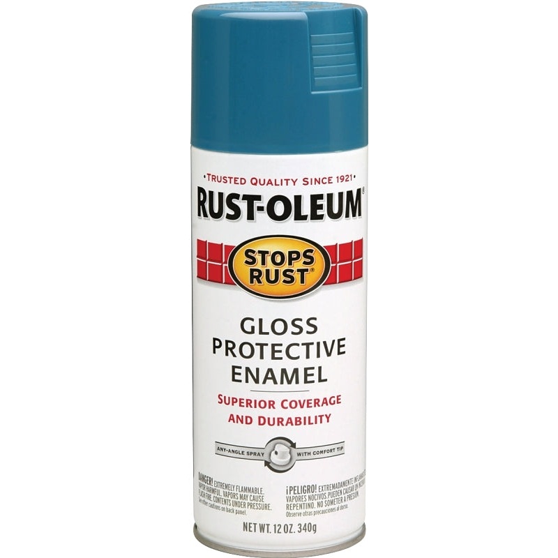Rust-Oleum 269292 Rust Preventative Spray Paint, 12 oz Can, 6 to 10 sq-ft Coverage Area, Oil Base, Gloss, Maui Blue