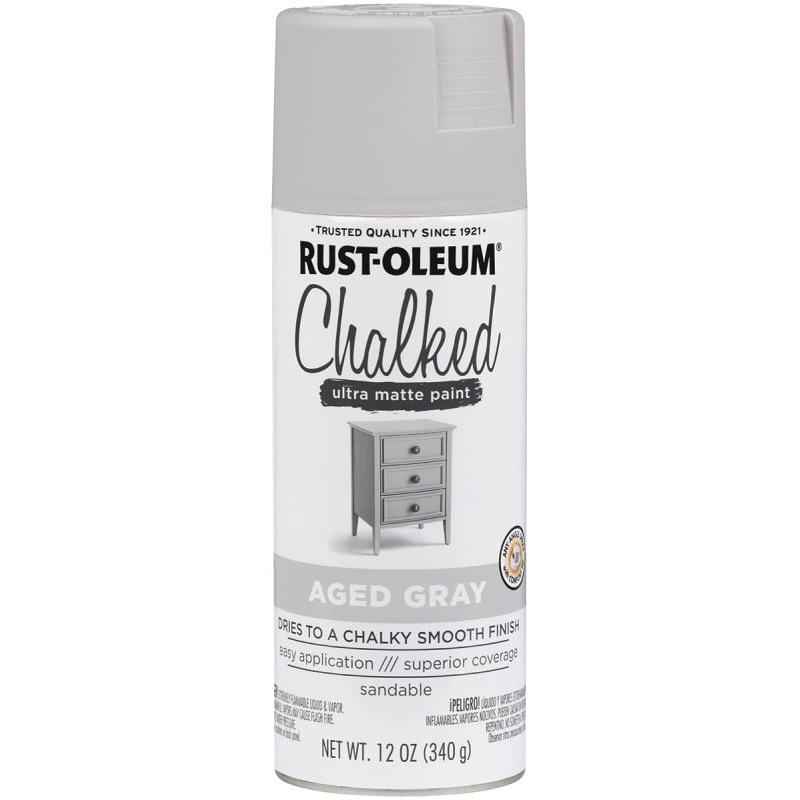 Rust-Oleum 302592 Chalk Spray Paint, Ultra Matte, Aged Gray, 12 oz, Can
