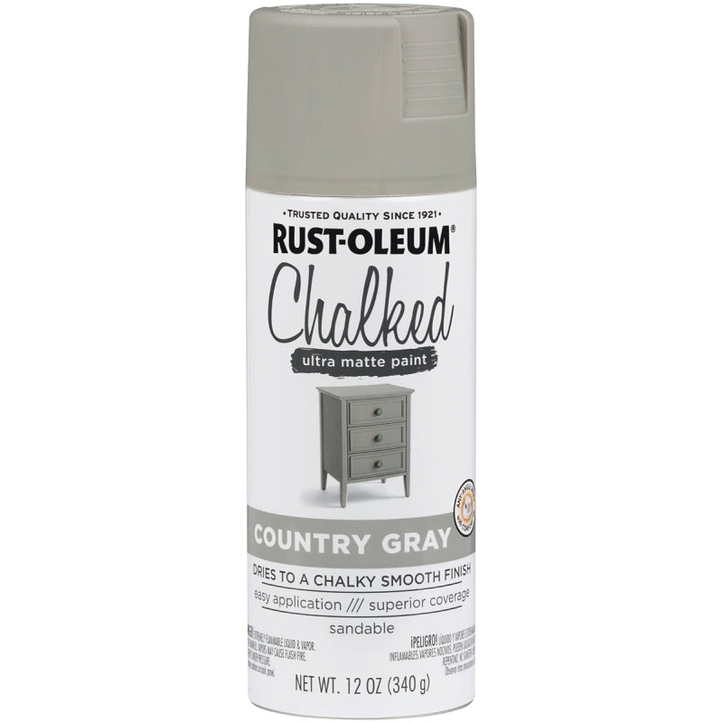 Rust-Oleum 302593 Chalk Spray Paint, Ultra Matte, Country Gray, 12 oz, Can