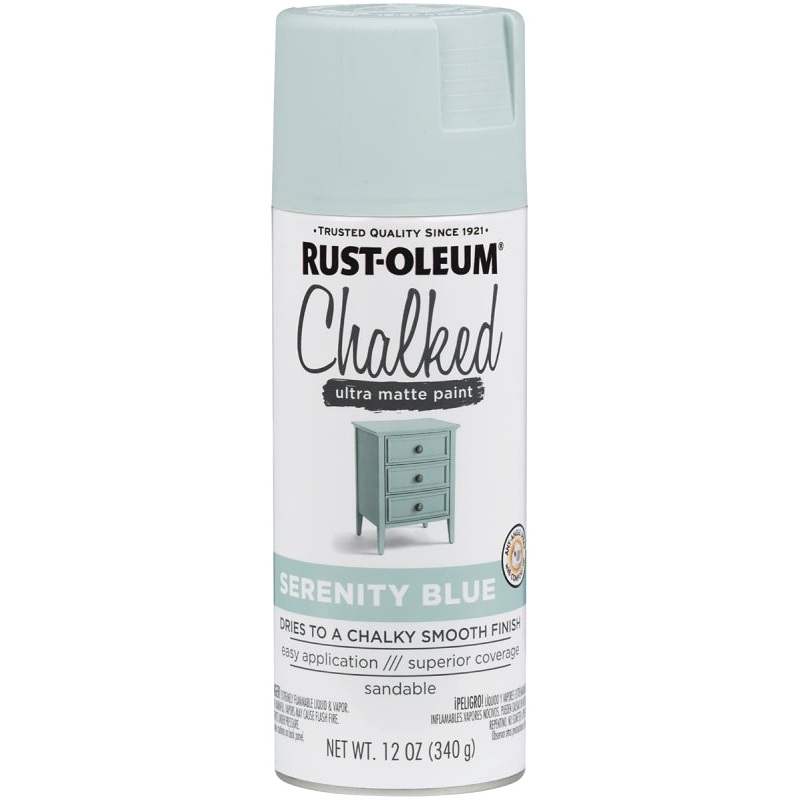 Rust-Oleum 302595 Chalk Spray Paint, 12 oz Can, 12 sq-ft Coverage Area, Oil Base, Ultra Matte, Serenity Blue
