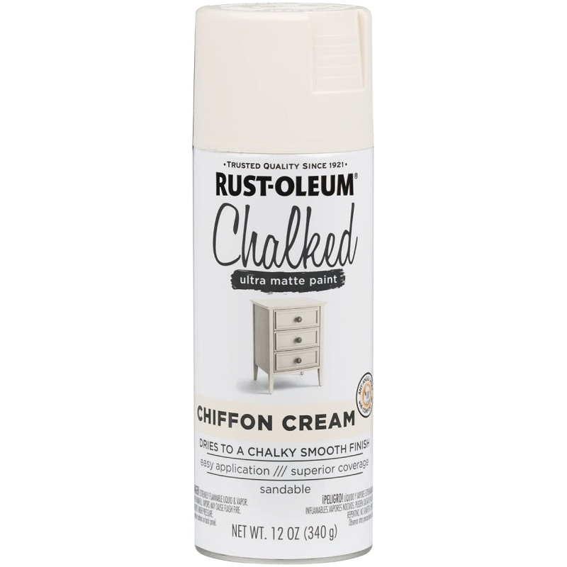 Rust-Oleum 302596 Chalk Spray Paint, 12 oz Can, 12 sq-ft Coverage Area, Oil Base, Ultra Matte, Chiffon Cream