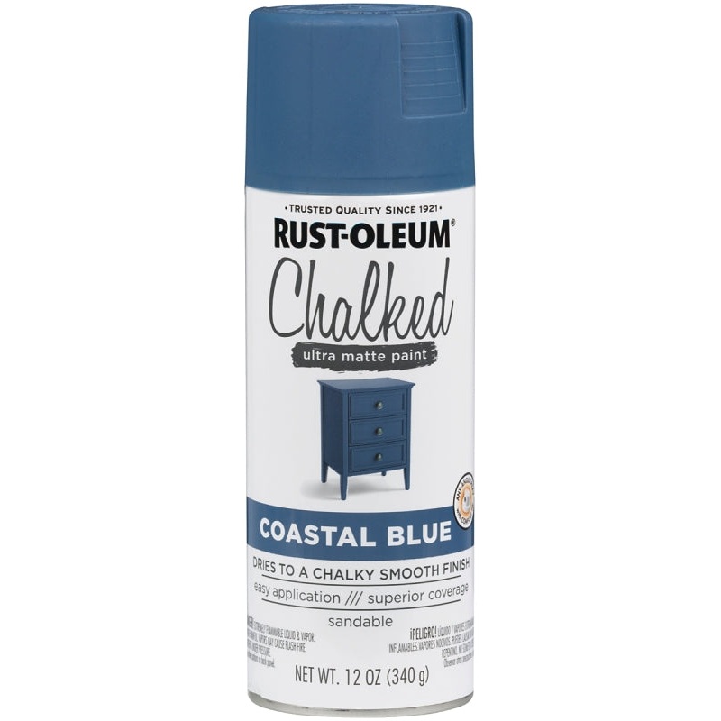 Rust-Oleum 302598 Chalk Spray Paint, Ultra Matte, Coastal Blue, 12 oz, Can