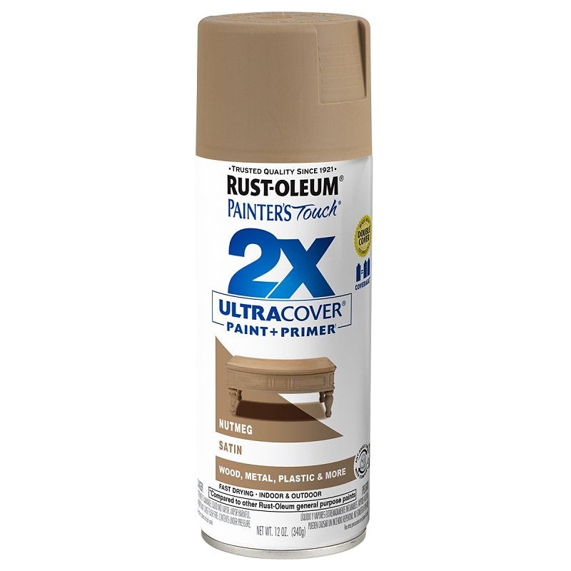 Rust-Oleum Painter’s Touch 2X Ultra Cover 334076 Spray Paint, Satin, Nutmeg, 12 oz, Aerosol Can