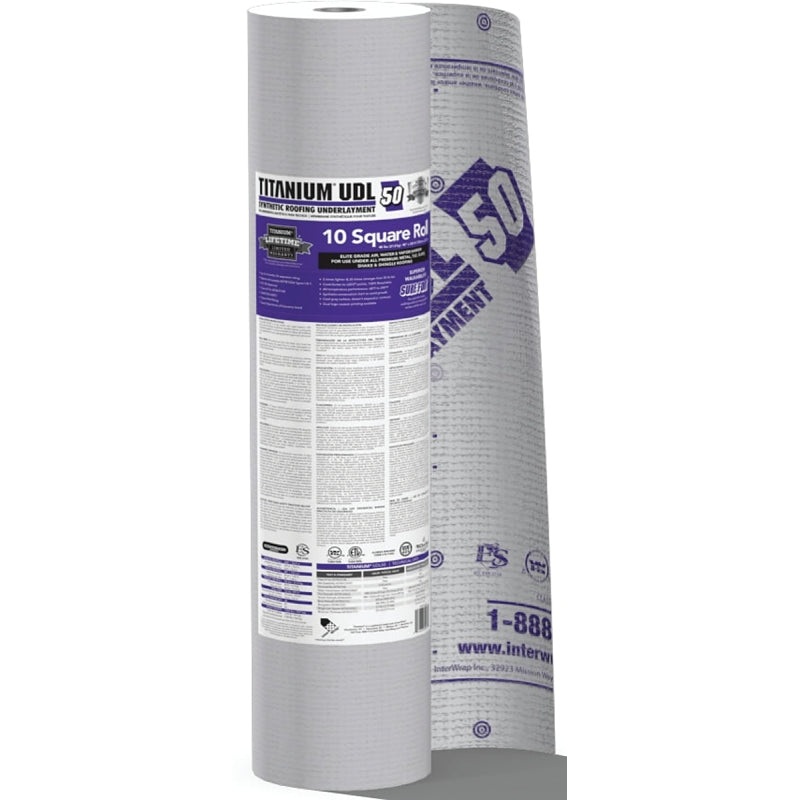 Interwrap UDL50 Roof Underlayment Roll, 250 ft L, 48 in W, Synthetic, Gray