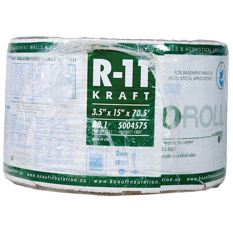 Knauf Insulation ECOROLL KR41E/TAK Insulation, 70-1/2 ft L, 15 in W, R11 R-Value, Fiberglass/Steel, Brown
