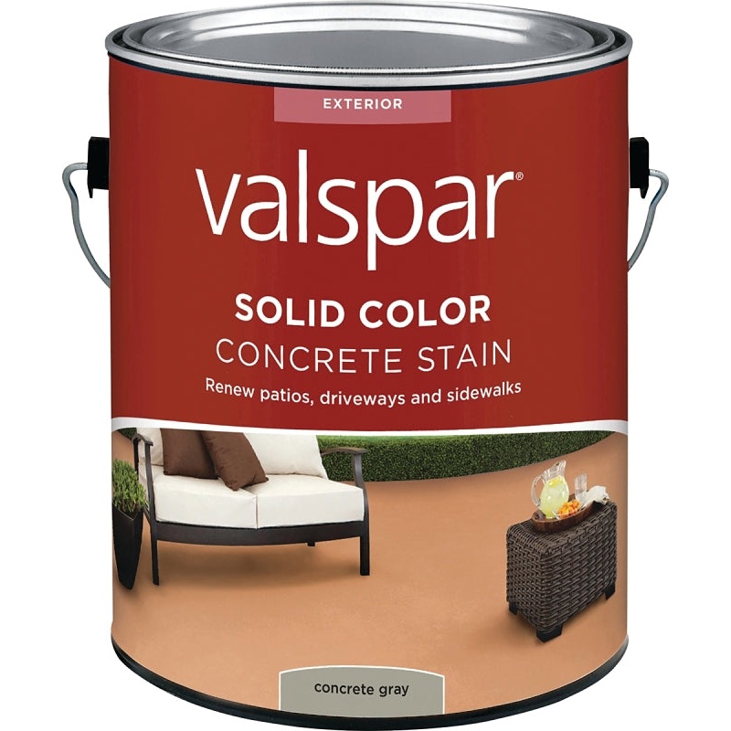 Valspar 024.1082320.007 Solid Color Concrete Stain, Low-Gloss, Concrete Gray, Liquid, 1 gal, Pack of 4