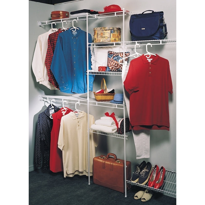 ClosetMaid 1608 Closet Organizer Kit, 96 in W x 12 in D x 70 in H Dimensions, Steel, White, Vinyl-Coated