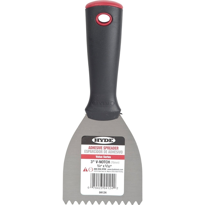 HYDE 04124 Adhesive Spreader, 3 in W Blade, Notched Blade, HCS Blade, Polypropylene Handle, Pack of 5