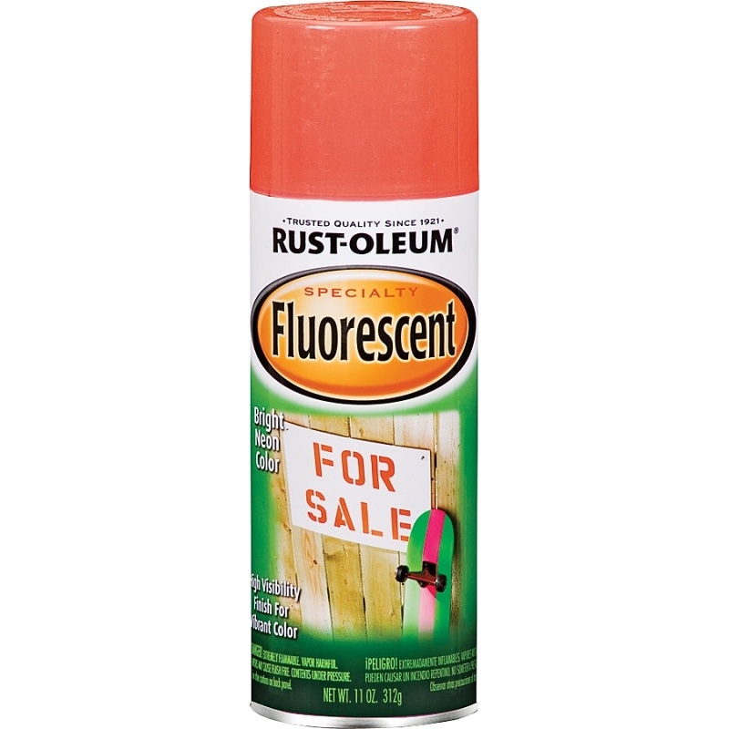 Rust-Oleum 1955830 Fluorescent Spray Paint, Flat/Matte, Fluorescent Red/Orange, 11 oz, Can
