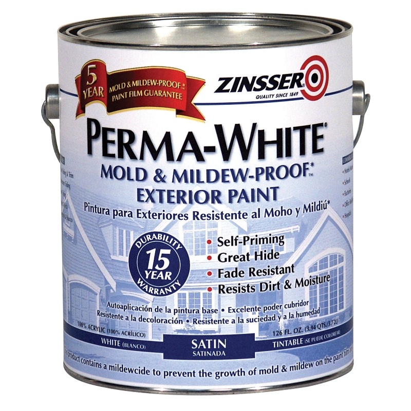 ZINSSER 03101 Exterior House Paint, Satin, White, 1 gal Can, Pack of 4