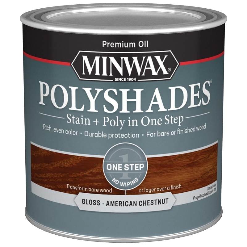 Minwax 214754444 Waterbased Polyurethane Stain, Gloss, Liquid, American Chestnut, 0.5 pt, Can