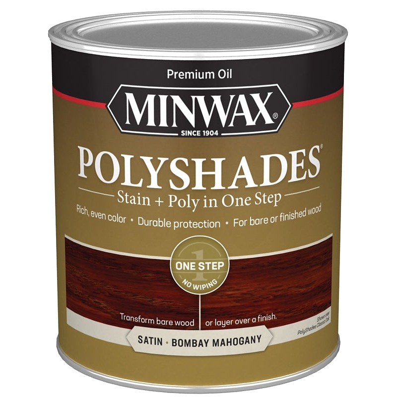 Minwax 61380444 Waterbased Polyurethane Stain, Satin, Liquid, Bombay Mahogany, 1 qt, Can