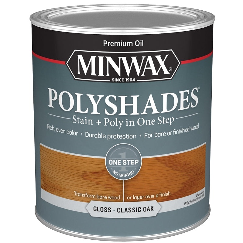 Minwax 61470444 Waterbased Polyurethane Stain, Oil, Water Base, Classic Oak, Gloss, 1 qt Can