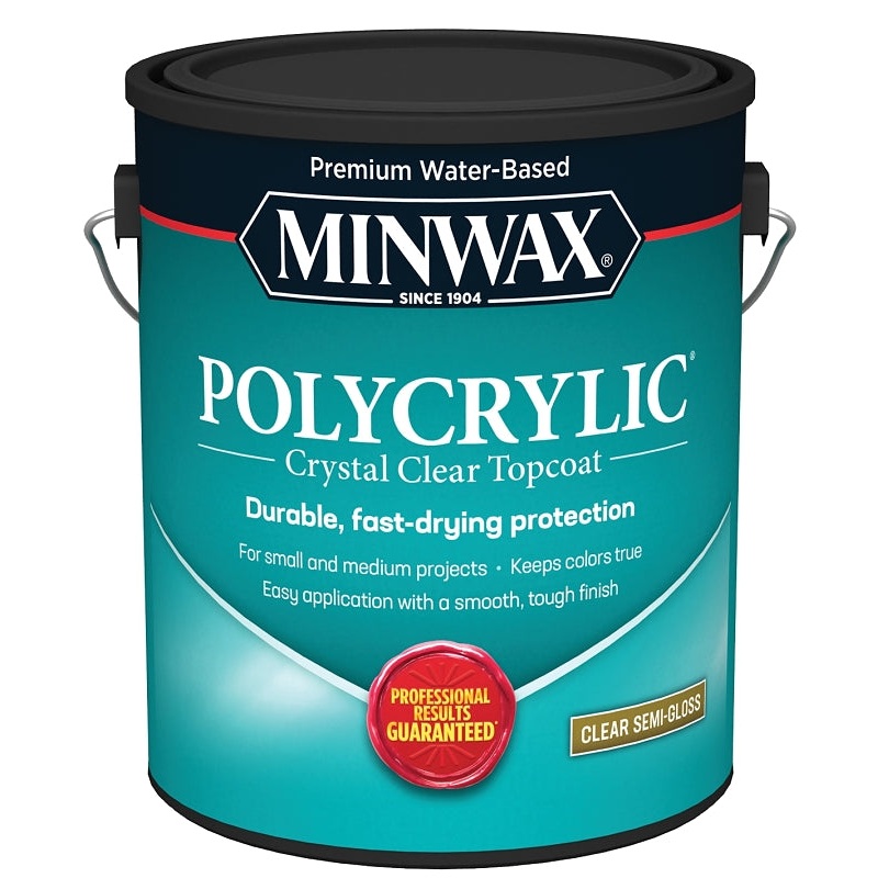 Minwax Polycrylic 14444000 Waterbased Polyurethane, Semi-Gloss, Liquid, Crystal Clear, 1 gal, Can, Pack of 2