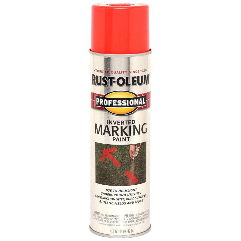 Rust-Oleum 2558838 Inverted Marking Spray Paint, Flat/Semi-Gloss, Fluorescent Red/Orange, 15 oz, Can
