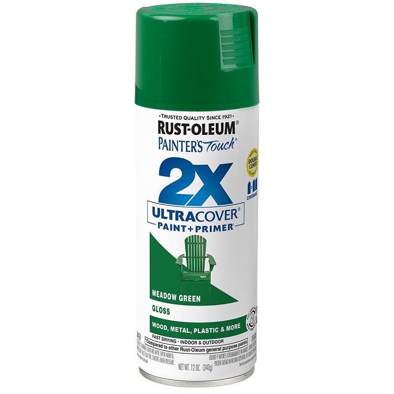 Rust-Oleum Painter’s Touch 2X Ultra Cover 334039 Spray Paint, Gloss, Meadow Green, 12 oz, Aerosol Can