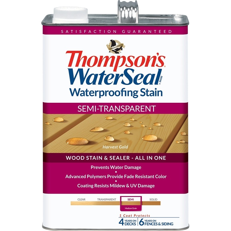 Thompson’s WaterSeal TH.092201-16 Wood Sealer, Semi-Transparent, Liquid, Harvest Gold, 1 gal, Pack of 4