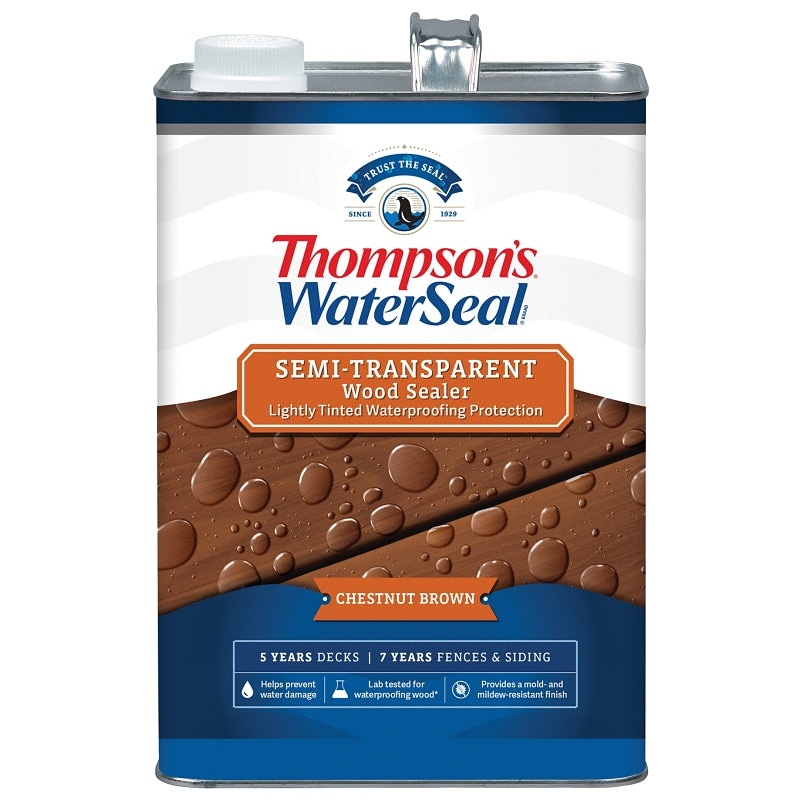 Thompson’s WaterSeal TH.092301-16 Waterproofing Stain, Semi-Transparent, Liquid, Chestnut Brown, 1 gal, Pack of 4