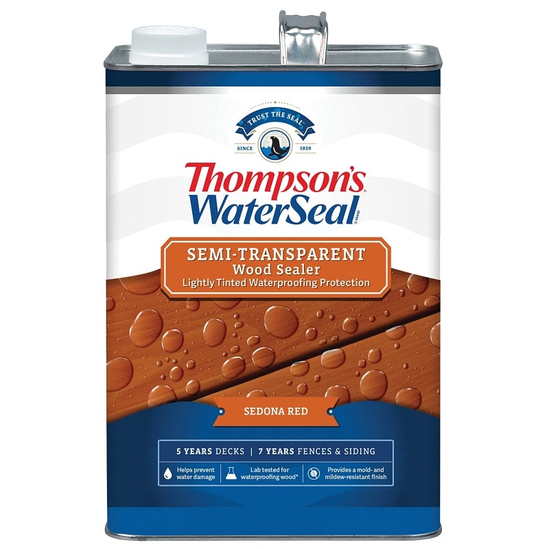 Thompson’s WaterSeal TH.092401-16 Wood Sealer, Semi-Transparent, Liquid, Sedona Red, 1 gal, Pack of 4