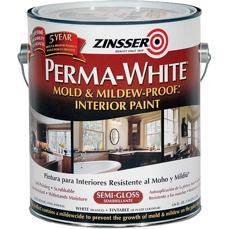 Zinsser 02761 Kitchen and Bath Paint, Semi-Gloss, White, 1 gal, Can, Water, Pack of 2