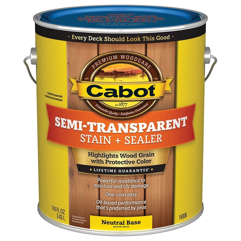 Cabot 140.0016306.007 Deck and Siding Stain, Flat, Neutral Base, Liquid, 1 gal, Pack of 4