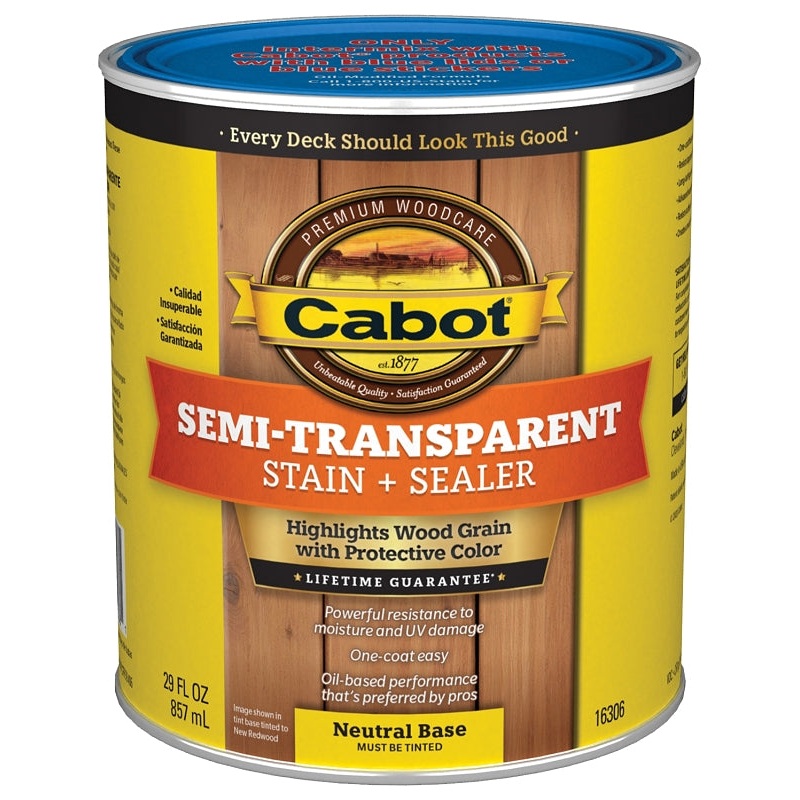 Cabot 16300 Series 140.0016306.005 Exterior Stain, Semi-Transparent, Neutral Base, Liquid, 1 qt