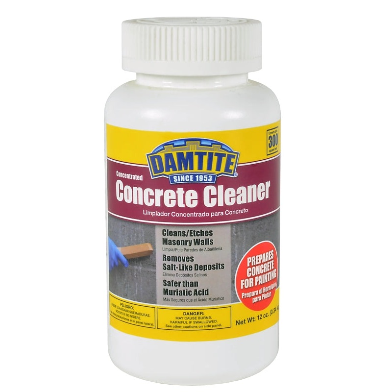Damtite 09712 Concrete Cleaner, Crystals, Odorless, Opaque White, 12 oz, Bottle