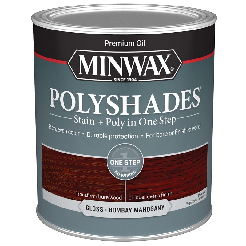 Minwax 61480444 Waterbased Polyurethane Stain, Oil, Water Base, Bombay Mahogany, 1 qt Can, 0.91 Specific Gravity