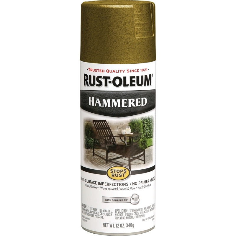 Rust-Oleum 7210830 Rust Preventative Spray Paint, Hammered, Gold, 12 oz, Can