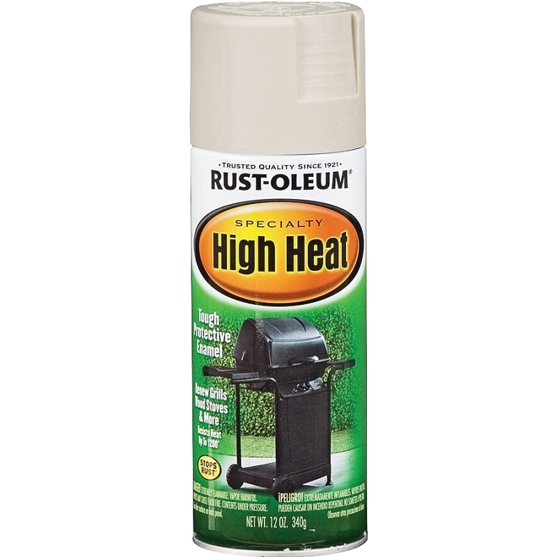 Rust-Oleum 7750830 High Heat Spray Paint, Satin, Almond, 12 oz, Can, Oil