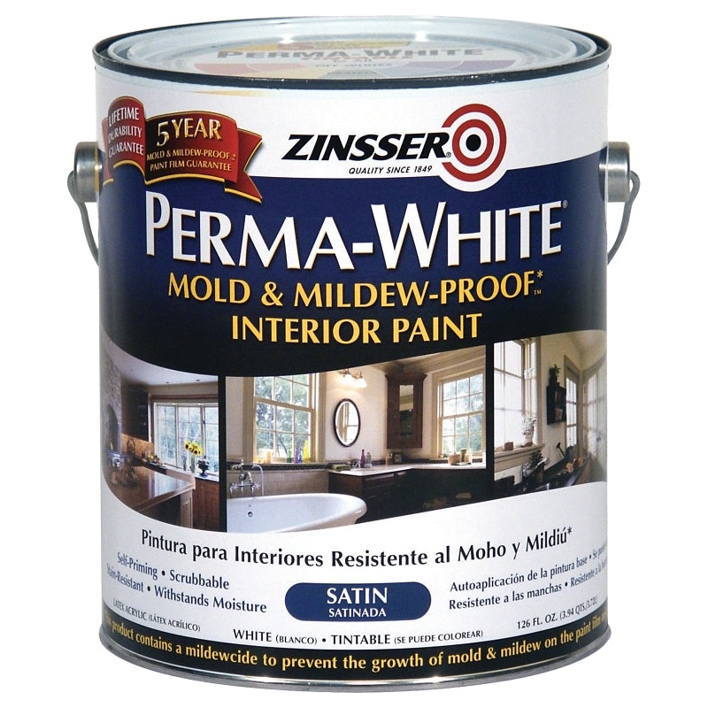 Zinsser 02711 Kitchen and Bath Paint, Satin, White, 1 gal, Can, Water, Pack of 2