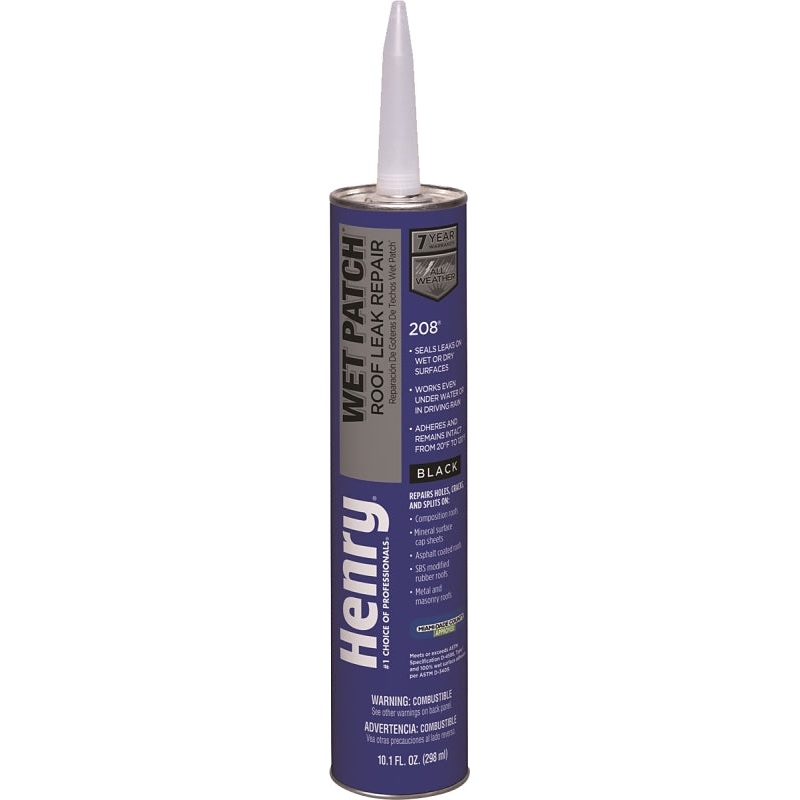 Henry Wet Patch 208 HE208004 Roof Cement, Black, Liquid, 11 fl-oz Cartridge, Pack of 24