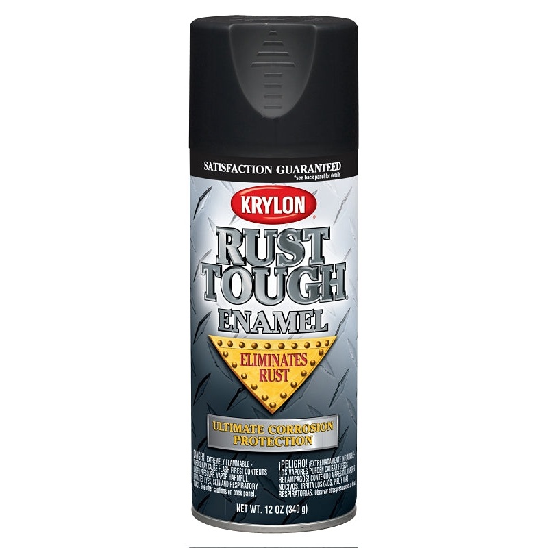 Krylon Rust Tough K09218007 Rust Preventative Spray Paint, Flat, Black, 12 oz, Can