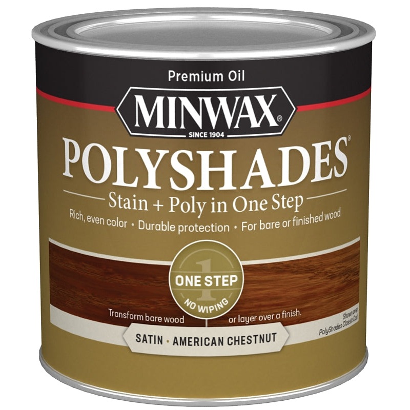 Minwax 213754444 Waterbased Polyurethane Stain, Satin, Liquid, American Chestnut, 0.5 pt, Can