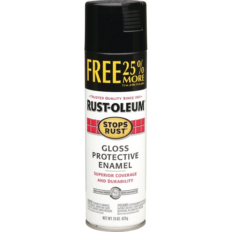 Rust-Oleum 254146 Rust Preventative Spray Paint, 15 oz Can, 12 to 15 sq-ft Coverage Area, Oil Base, Gloss, Black