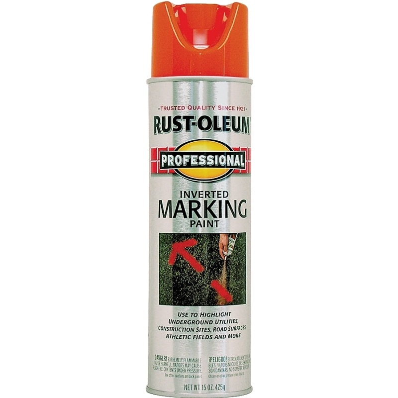 Rust-Oleum 2554838 Inverted Marking Spray Paint, Flat/Semi-Gloss, Fluorescent Orange, 15 oz, Can