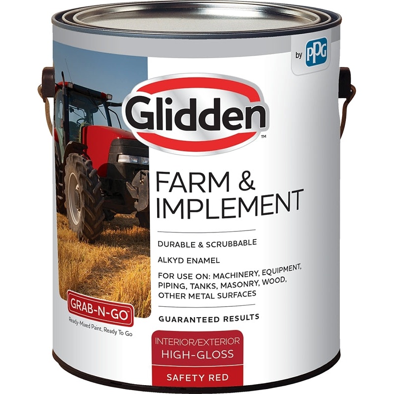 Glidden GLFIIE GLFIIE50RE-01 Farm and Implement Paint, High-Gloss Sheen, Safety Red, 1 gal, Can, Pack of 4