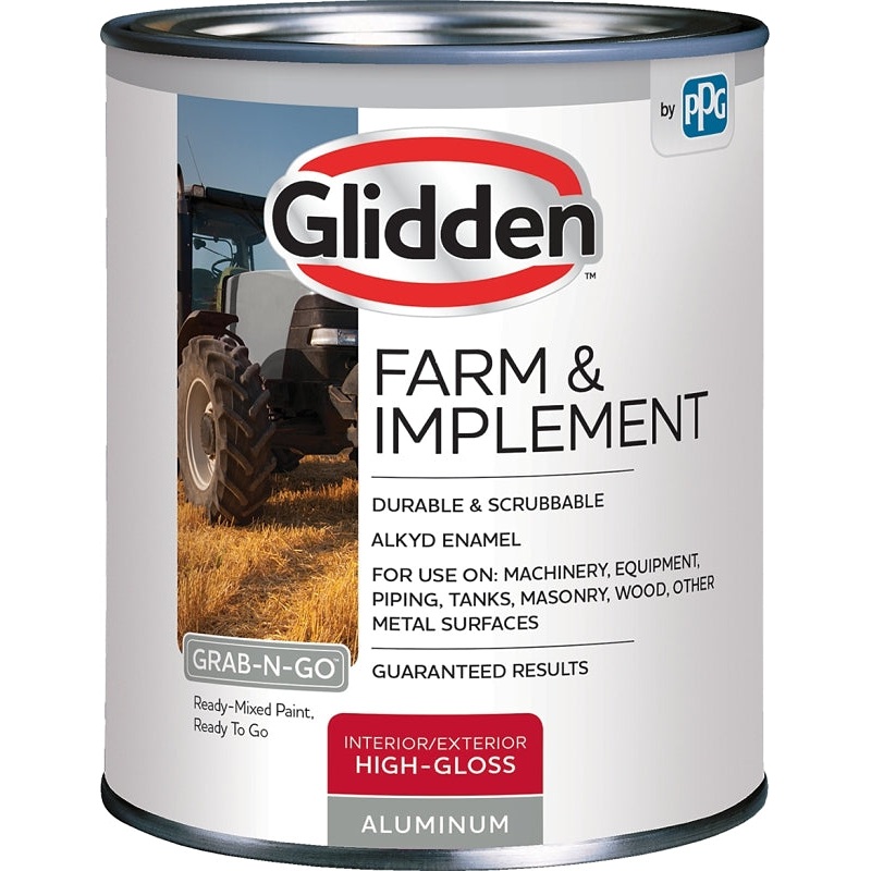 Glidden GLFIIE50AL-04 Exterior Paint, High-Gloss, Aluminum, 1 qt, Pack of 4
