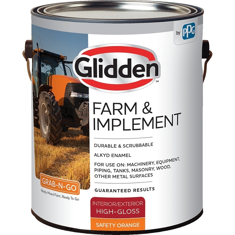 Glidden GLFIIE50OR-01 Exterior Paint, High-Gloss, Safety Orange, 1 gal, Pack of 4