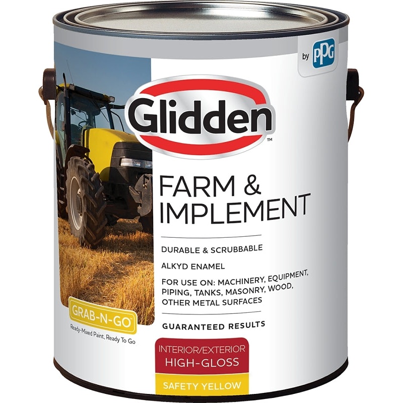 Glidden GLFIIE50YE-01 Exterior Paint, High-Gloss, Safety Yellow, 1 gal, Pack of 4