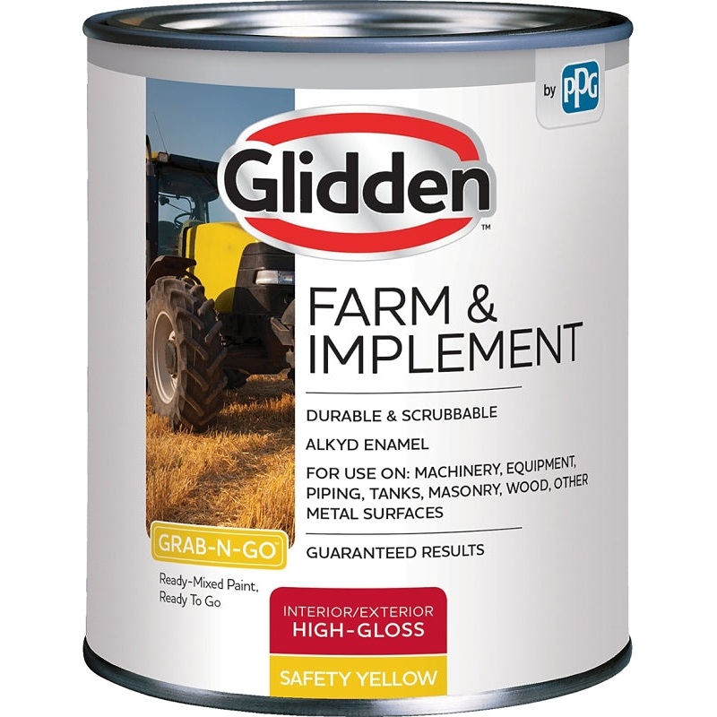 Glidden GLFIIE50YE-04 Exterior Paint, High-Gloss, Safety Yellow, 1 qt, Pack of 4