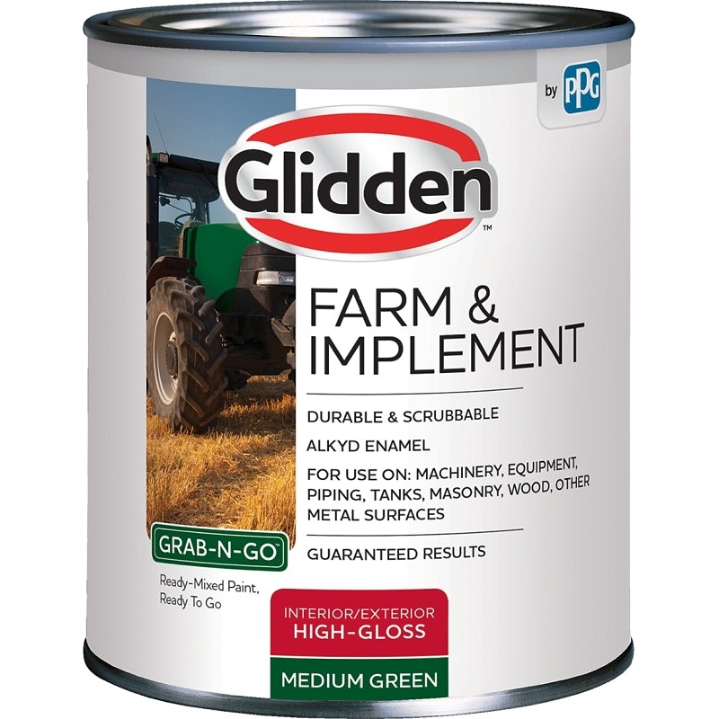 Glidden Grab-N-Go, Farm and Implement GLFIIE50 Series GLFIIE50GR/04 Enamel Paint, High-Gloss Sheen, Medium Green, 4 qt, Pack of 4