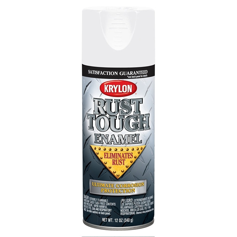 Krylon Rust Tough K09200007 Rust Preventative Spray Paint, Gloss, White, 12 oz, Can