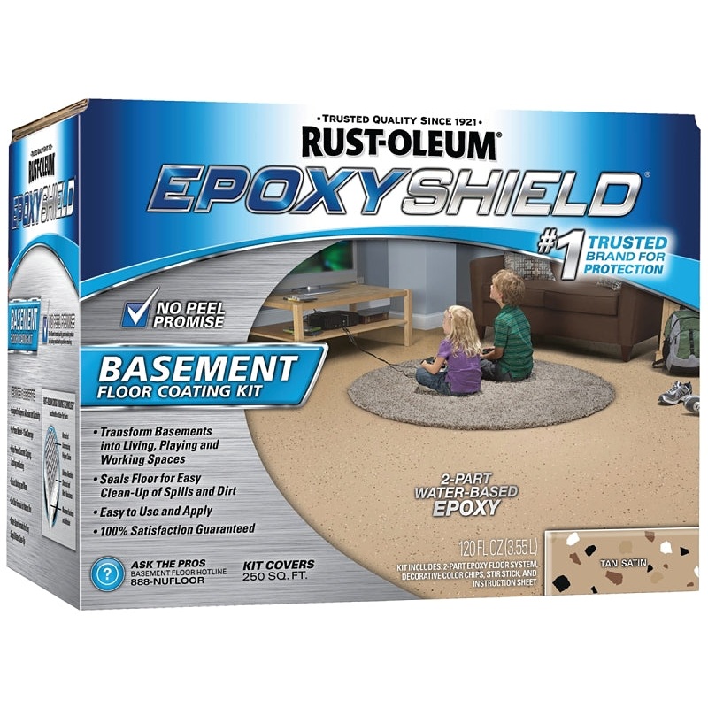 Rust-Oleum 203008 Basement Floor Coating Kit, Satin, Tan, Liquid