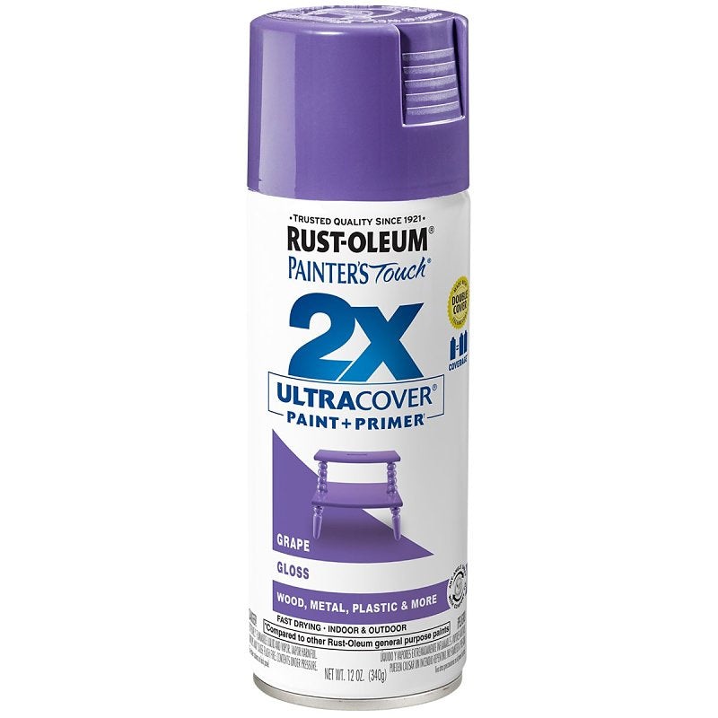 Rust-Oleum Painter’s Touch 2X Ultra Cover 334033 Spray Paint, Gloss, Grape, 12 oz, Aerosol Can