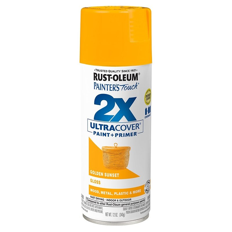 Rust-Oleum Painter’s Touch 2X Ultra Cover 334054 Spray Paint, Gloss, Golden Sunset, 12 oz, Aerosol Can