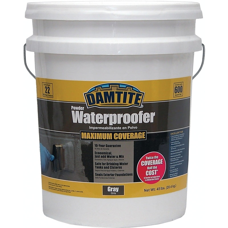 Damtite 02451 Powder Waterproofer, Gray, Powder, 45 lb Pail