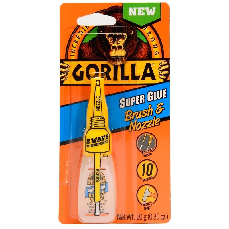 Gorilla 7510101 Super Glue Brush and Nozzle, Straw/White Water, Liquid, Irritating, 10 g, Bottle