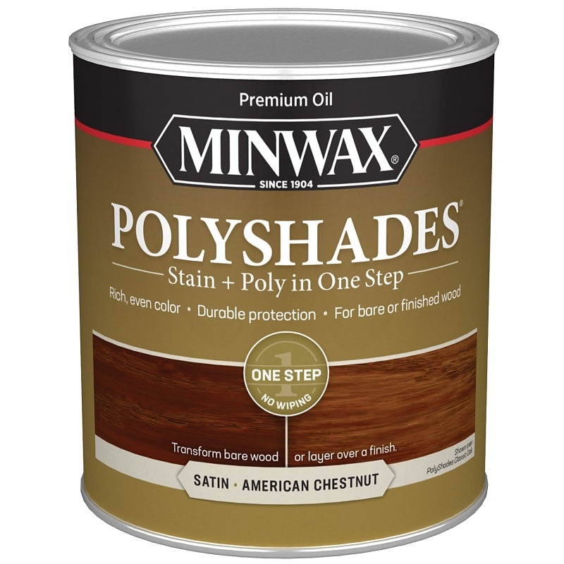 Minwax 613750444 Waterbased Polyurethane Stain, Satin, Liquid, American Chestnut, 1 qt, Can